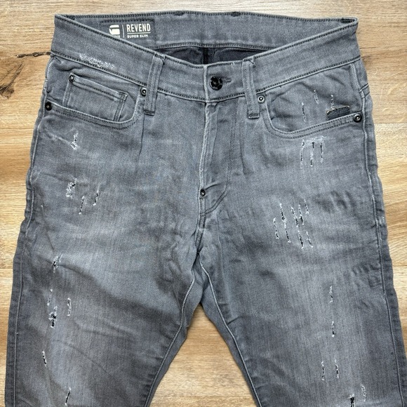 G Star RAW Jeans Men 29x32 Gray Revend Slim Skinny Stretch Denim Thrashed Grunge - Picture 1 of 12
